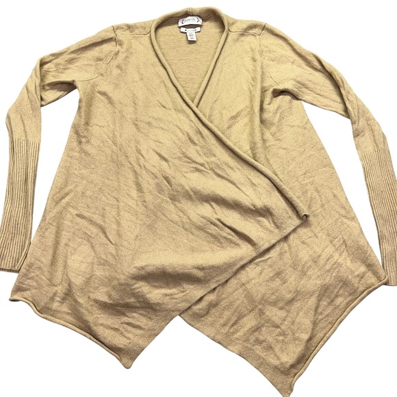 Nanette Lepore‎ Cashmere Cardigan Open Front Ribbed Sleeve Neutral Tan M - Picture 1 of 8